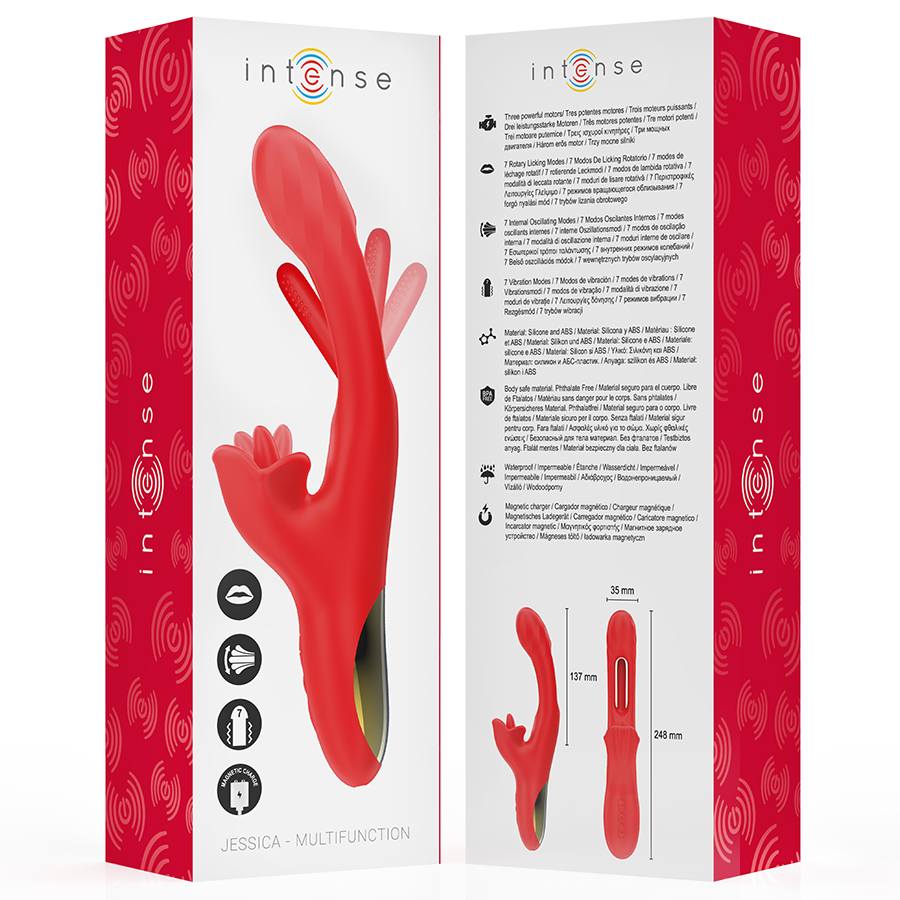INTENSE - JESSICA MULTIFUNKTIONSVIBRATOR KLITORISSTIMULATION 24,8 CM ROT für intensive Stimulation und Self-Love
