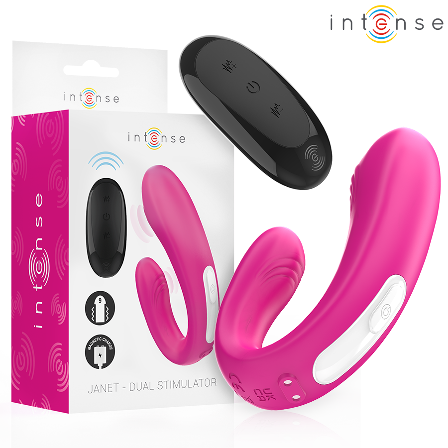 INTENSE - JANET DOPPELTER U-FÖRMIGER STIMULATOR UND VIBRATOR MIT FERNBEDIENUNG ROSA Vibrator diskret online kaufen