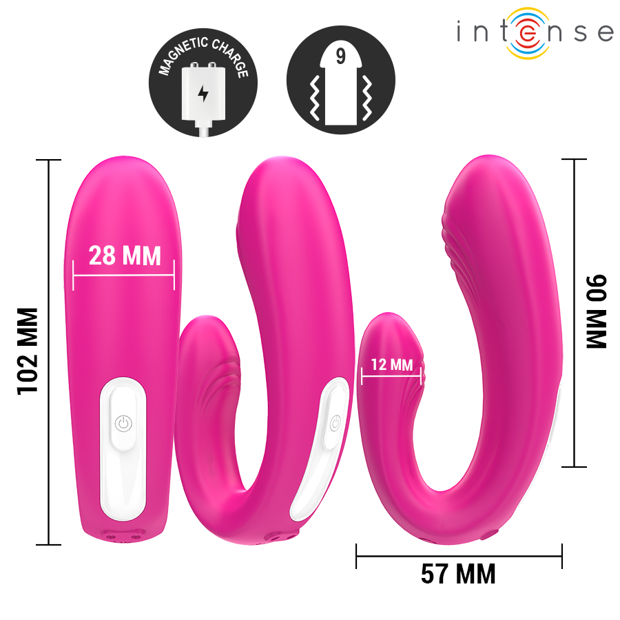 INTENSE - JANET DOPPELTER U-FÖRMIGER STIMULATOR UND VIBRATOR MIT FERNBEDIENUNG ROSA Produktansicht und Details