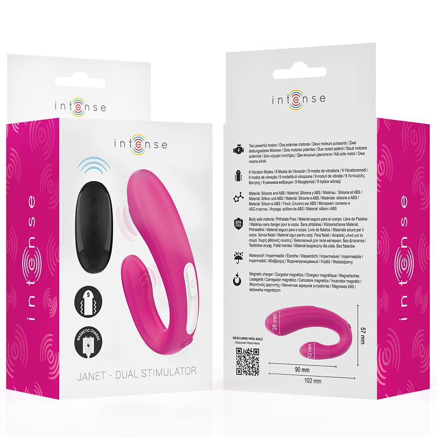 INTENSE - JANET DOPPELTER U-FÖRMIGER STIMULATOR UND VIBRATOR MIT FERNBEDIENUNG ROSA Vibrator diskret online kaufen