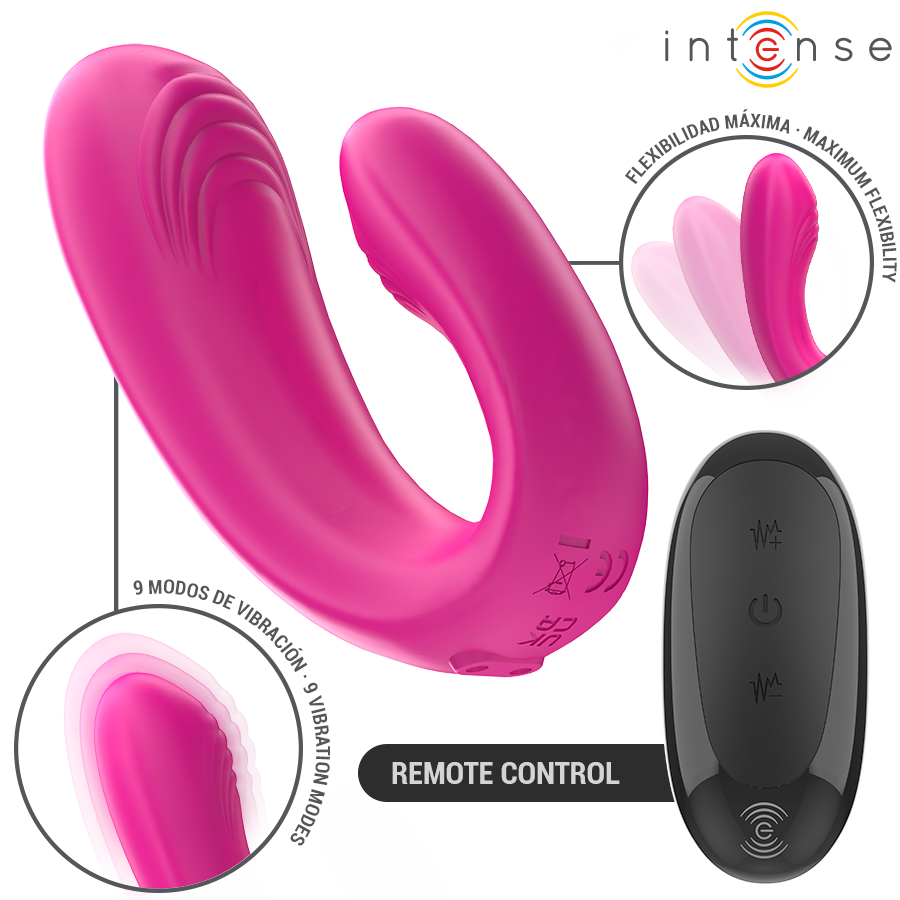 INTENSE - JANET DOPPELTER U-FÖRMIGER STIMULATOR UND VIBRATOR MIT FERNBEDIENUNG ROSA für intensive Stimulation und Self-Love