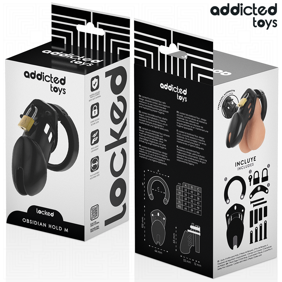 ADDICTED TOYS LOCKED - OBSIDIAN HOLD PENISKÄFIG GRÖSSE M Keuschheitskäfig diskret online kaufen