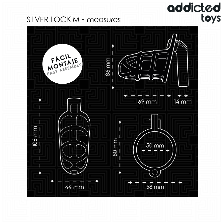 ADDICTED TOYS LOCKED - SILBERNES SCHLOSS PENISKÄFIG METALL GRÖSSE M hochwertiges Zubehör