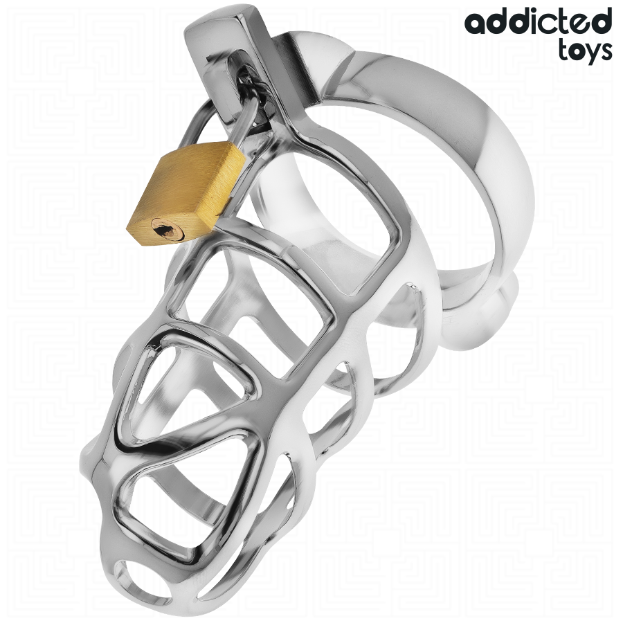 ADDICTED TOYS LOCKED - SILBERNER PENISKÄFIG AUS METALL, GRÖSSE S Produktansicht und Details