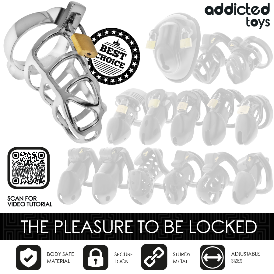 ADDICTED TOYS LOCKED - SILBERNER PENISKÄFIG AUS METALL, GRÖSSE S Produktansicht und Details