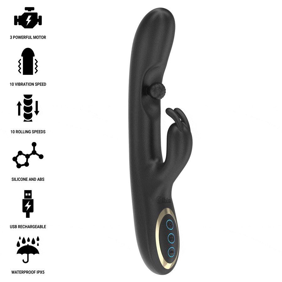 Ibiza Rabbit Vibrator – Starker 3-Motoren Dual-Stimulator, 7 Vibrationen, 10 Rollmodi für intensive Stimulation und Self-Love