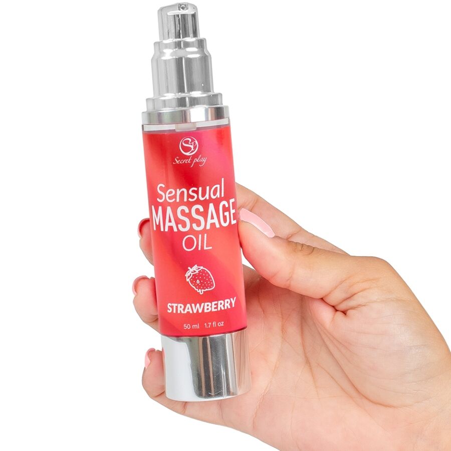 SECRETPLAY Erdbeere-Massageöl – Sinnliches Öl für Entspannung & romantische Momente Produktansicht und Details