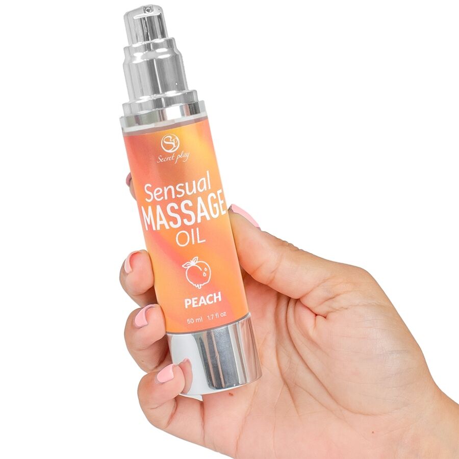 SECRETPLAY Pfirsich-Massageöl – Sinnliches Öl für Entspannung & erotische Momente Produktansicht und Details