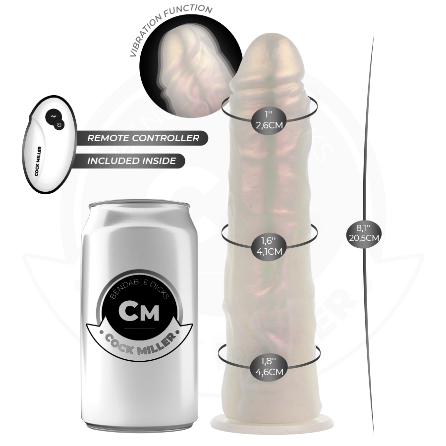 COCK MILLER Weiß – 20,5 cm Dildo mit LED, Vibration & Fernbedienung Produktansicht und Details