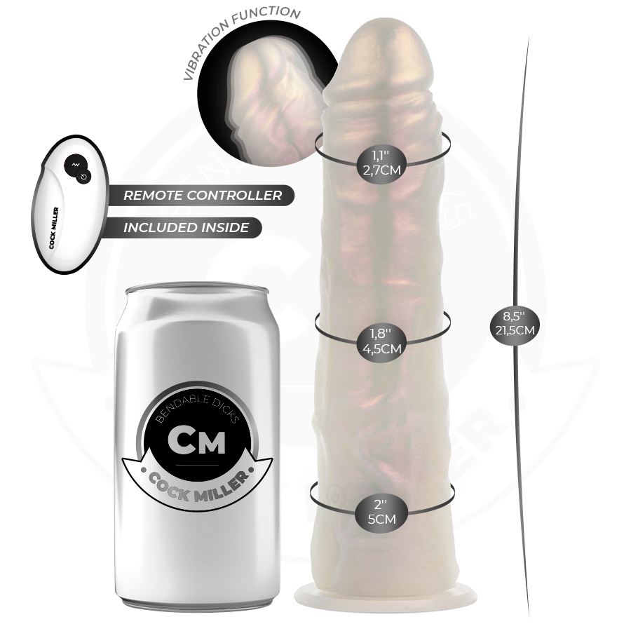 COCK MILLER Weiß – 21,5 cm Dildo mit LED, Vibration & Fernbedienung Produktansicht und Details