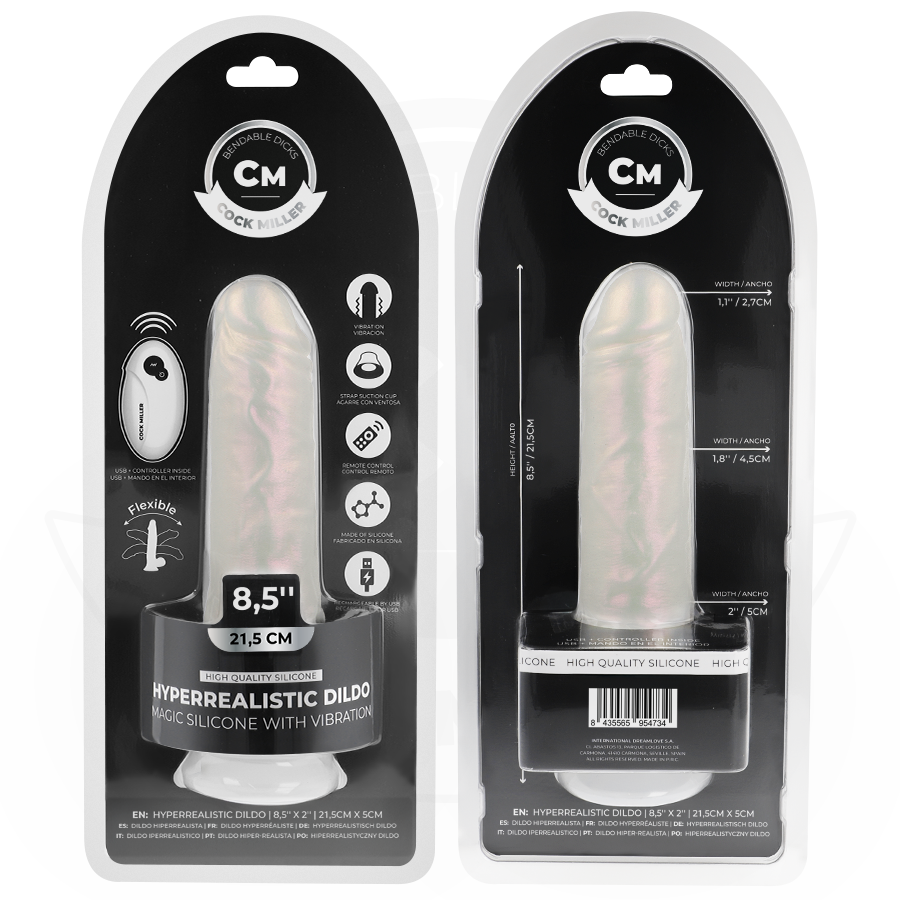 COCK MILLER Weiß – 21,5 cm Dildo mit LED, Vibration & Fernbedienung bei Secret Pulse im Erotikshop