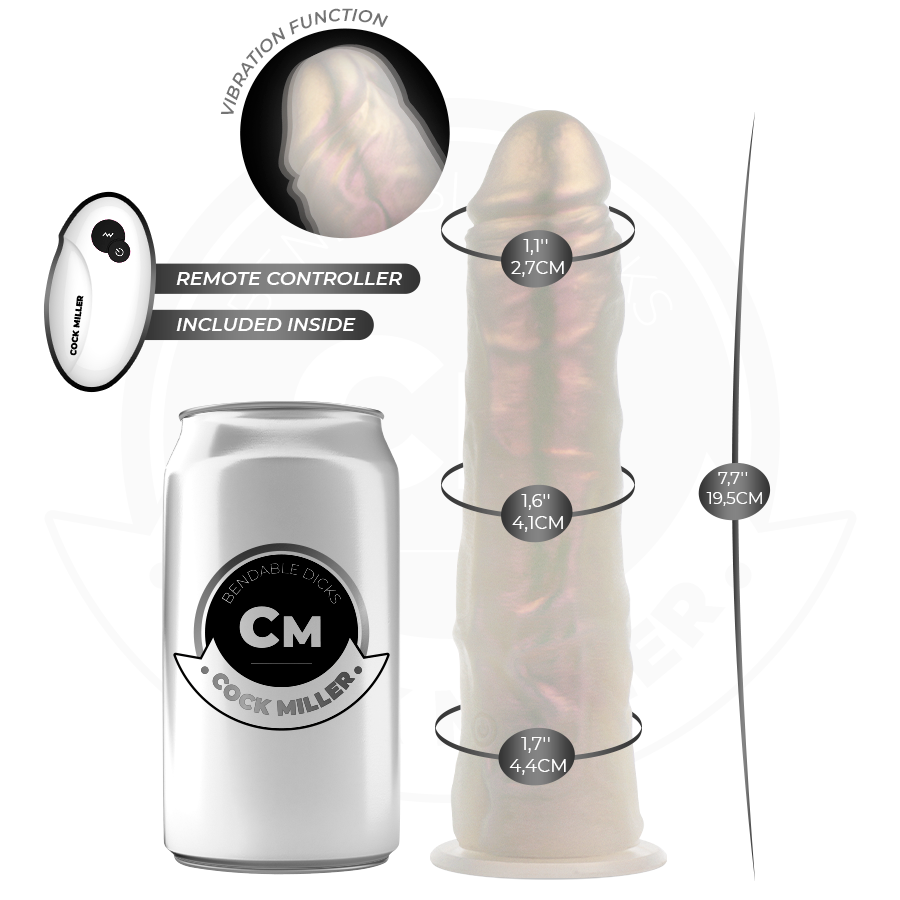COCK MILLER Weiß – 19,5 cm Dildo mit LED, Vibration & Fernbedienung Produktansicht und Details