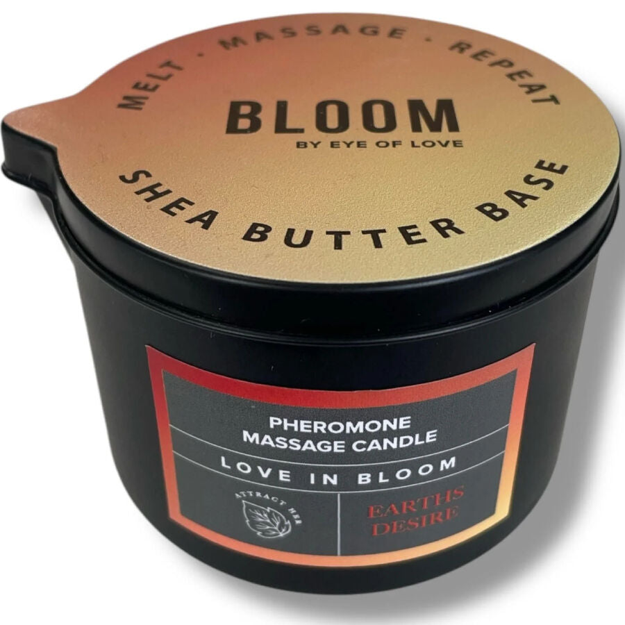 EYE OF LOVE Bloom Massagekerze 150 ml – Earth’s Desire Sativa Pheromonkerze für Sinnlichkeit & Entspannung Produktansicht und Details