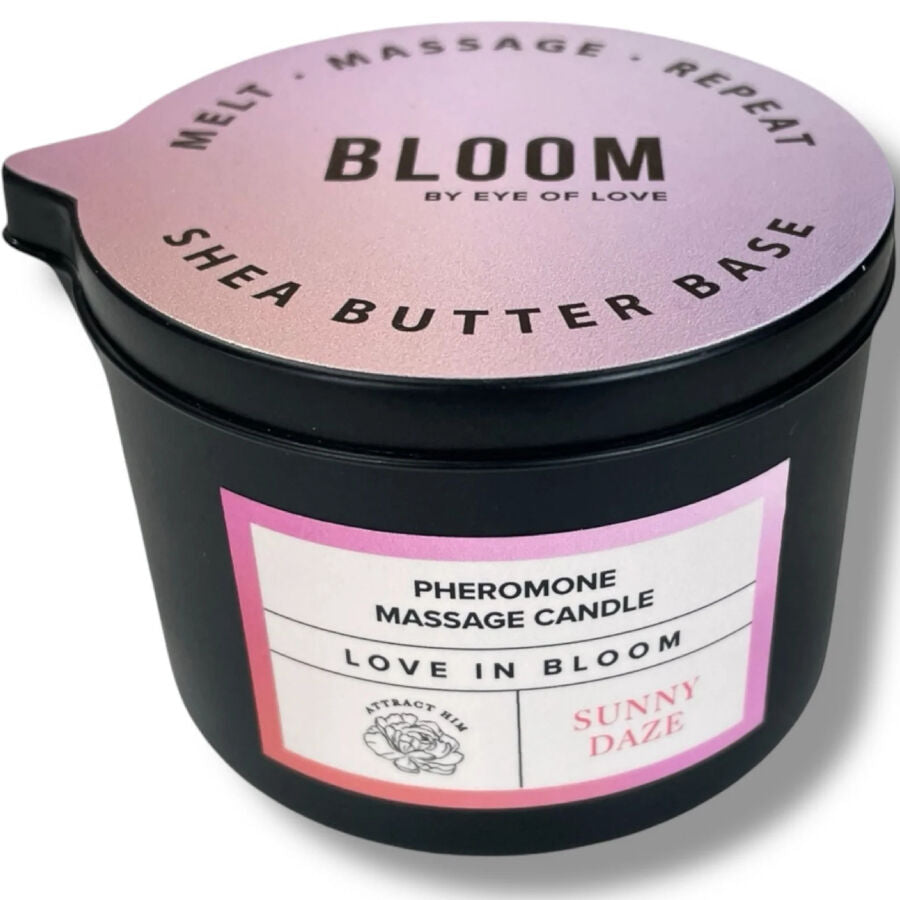 EYE OF LOVE Bloom Massagekerze 150 ml – Sunny Daze Sativa Pheromonkerze für Entspannung & Sinnlichkeit Produktansicht und Details