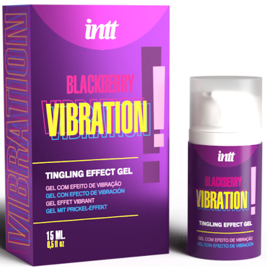 INTT RELEASES - FLÜSSIGE VIBRATIONSGEL MIT BROMBEERGESCHMACK 15 ML Produktverpackung und Details