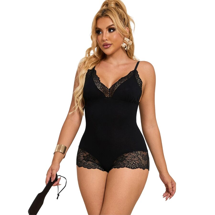 SUBBLIME - SCHWARZER TEDDY MIT BLUMENSPITZENDETAIL S/M – Erotik-Zubehör Bild 1