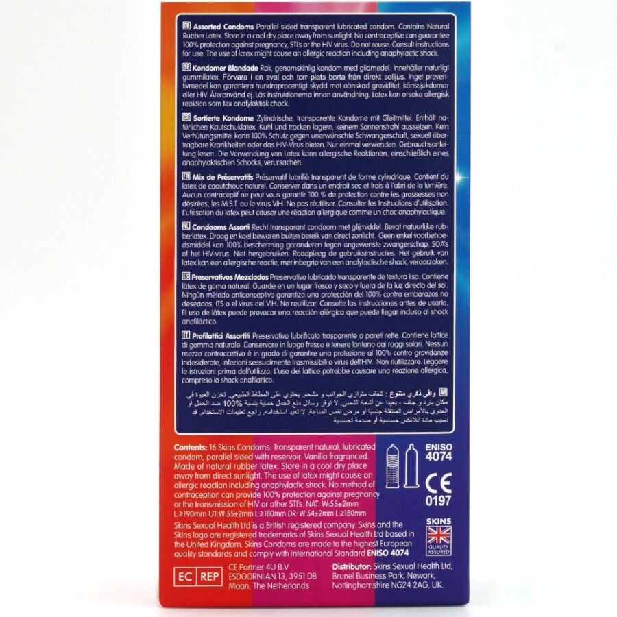 SKINS Premium Kondome 16er Pack – Ultradünn, Noppen & Klassisch mit Vanilleduft bei Secret Pulse im Erotikshop