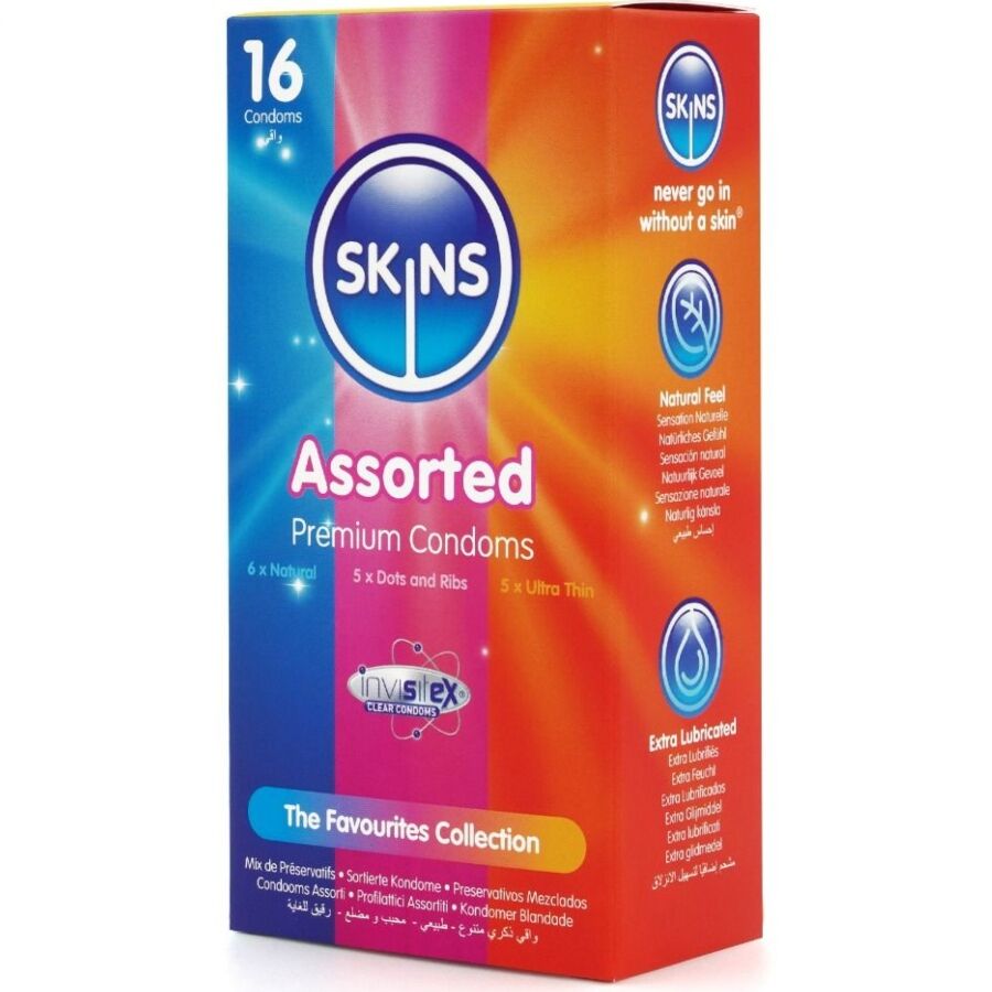 SKINS Premium Kondome 16er Pack – Ultradünn, Noppen & Klassisch mit Vanilleduft für Schutz und angenehmes Gefühl