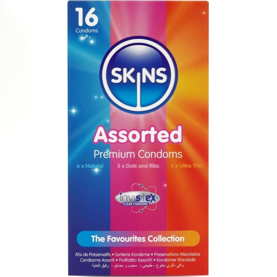 SKINS Premium Kondome 16er Pack – Ultradünn, Noppen & Klassisch mit Vanilleduft Kondome diskret online kaufen