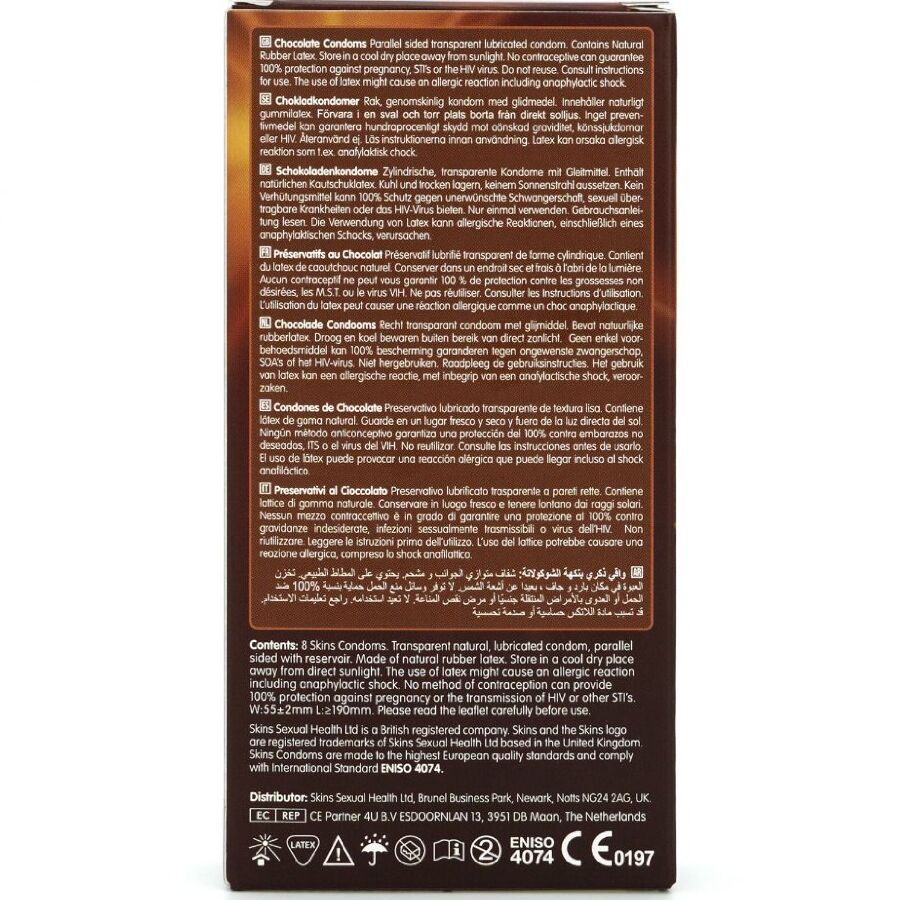 Skins Schokolade Premium-Kondome 8er-Pack – Dezenter Geschmack & Extra Geschmiert bei Secret Pulse im Erotikshop