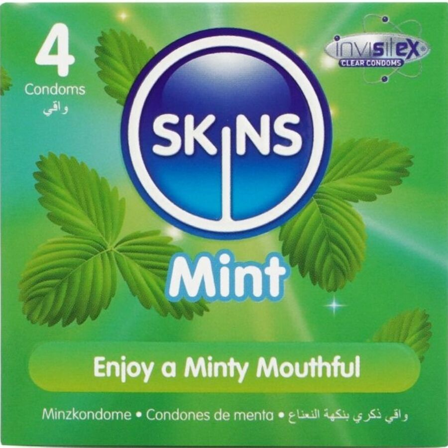 Skins Mint Premium-Kondome 4er-Pack – Minzgeschmack & Extra Geschmiert Kondome diskret online kaufen