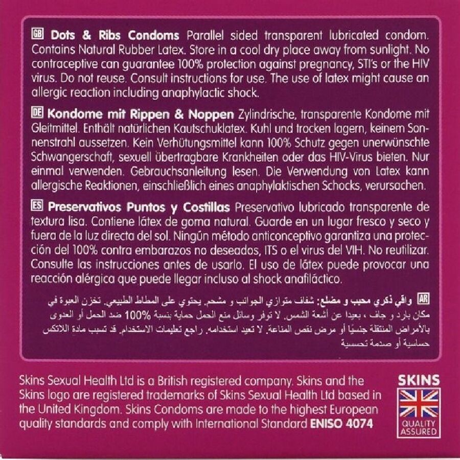 Skins Dots & Ribs Premium-Kondome 4er-Pack – Strukturiert & Extra Dünn bei Secret Pulse im Erotikshop