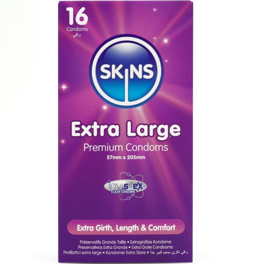 Skins Extra Große Premium-Kondome 16er-Pack – XL-Kondome 57 mm Breite, 205 mm Länge Kondome diskret online kaufen