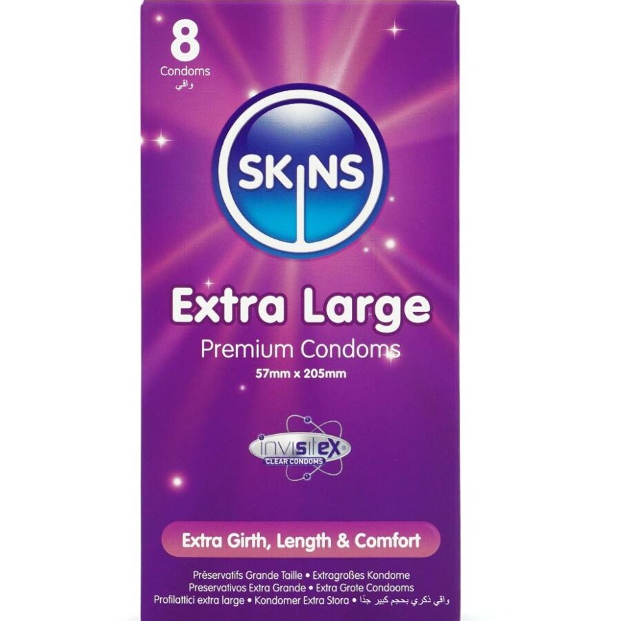 Skins Extra Große Premium-Kondome 8er-Pack – XL-Kondome 57 mm Breite, 205 mm Länge Kondome diskret online kaufen