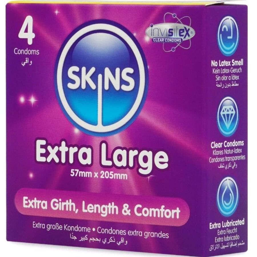 SKINS - EXTRA GROSSE PREMIUM-KONDOME PACKUNG 4 für Schutz und angenehmes Gefühl