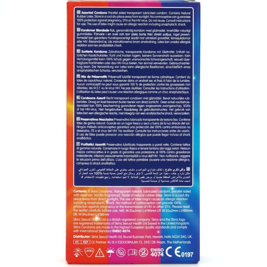 SKINS Premium Kondome 8er Pack – Ultradünn, Noppen & Klassisch mit Vanilleduft bei Secret Pulse im Erotikshop
