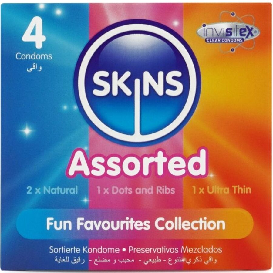 SKINS Premium Kondome 4er Pack – Ultradünn, Noppen & Klassisch mit Vanilleduft Kondome diskret online kaufen