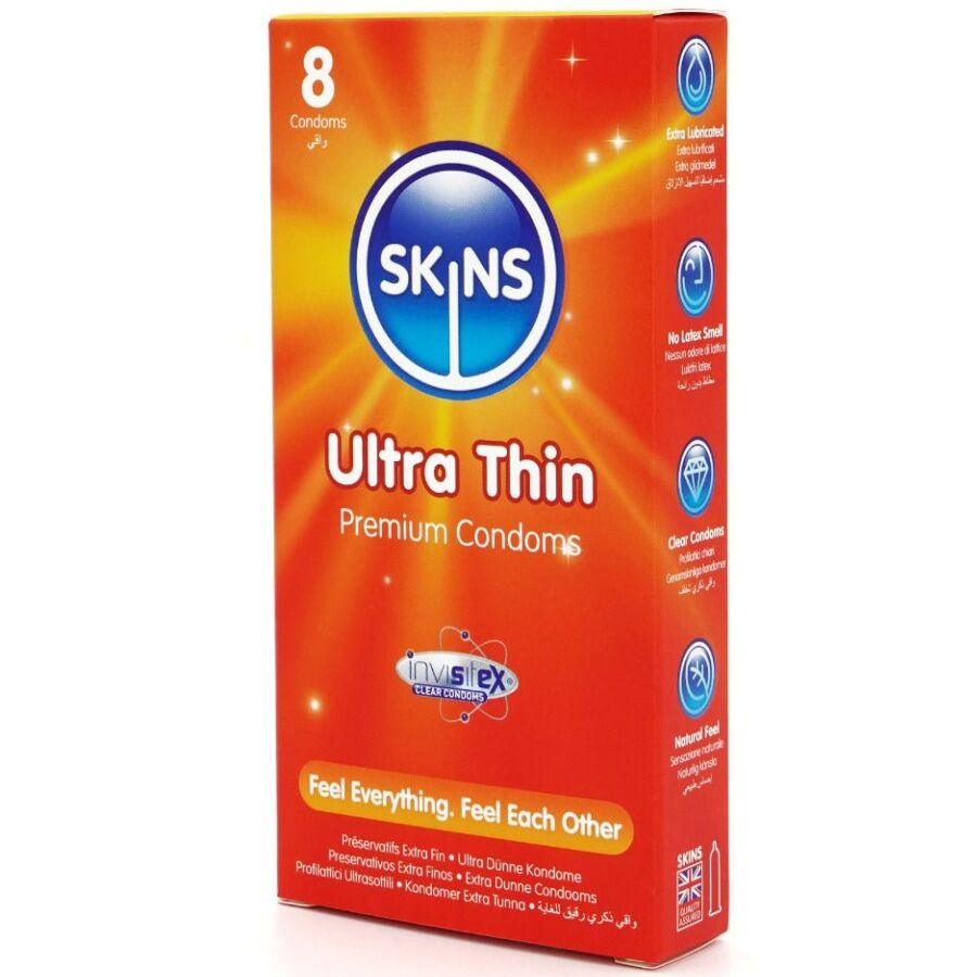 SKINS - ULTRA DÜNNE PREMIUM-KONDOME PACKUNG 8 für Schutz und angenehmes Gefühl