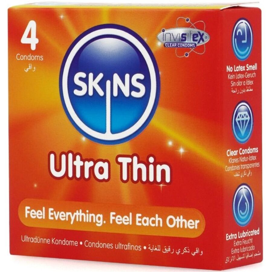 SKINS - ULTRADÜNNE PREMIUM-KONDOME PACKUNG 4 für Schutz und angenehmes Gefühl