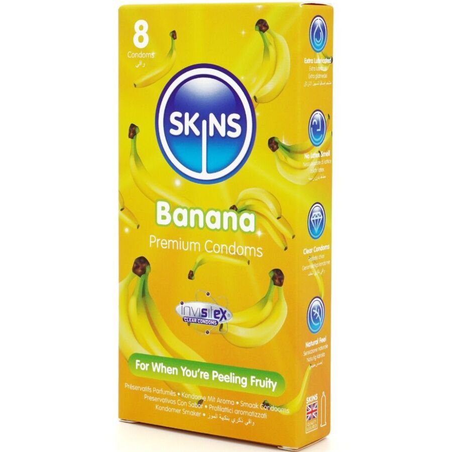 SKINS - BANANA PREMIUM KONDOME PACKUNG 8 für Schutz und angenehmes Gefühl