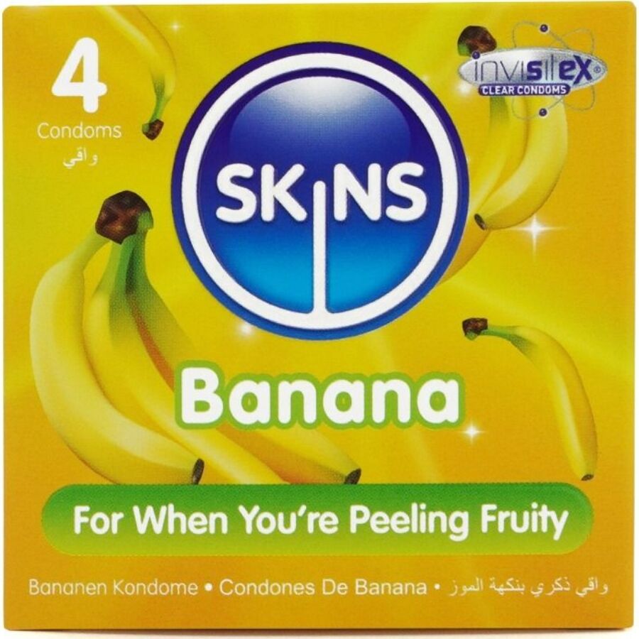 Skins Banana Premium-Kondome 4er-Pack – Bananengeschmack & Extra Geschmiert Kondome diskret online kaufen