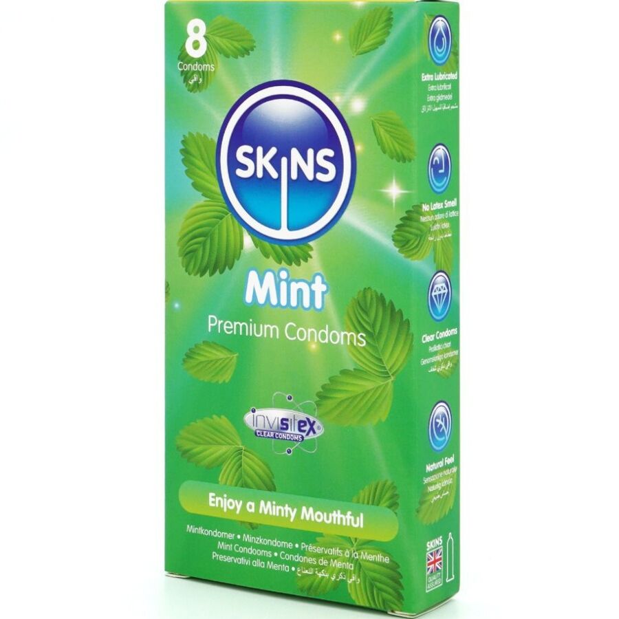Skins Mint Premium-Kondome 8er-Pack – Minzgeschmack & Extra Geschmiert für Schutz und angenehmes Gefühl