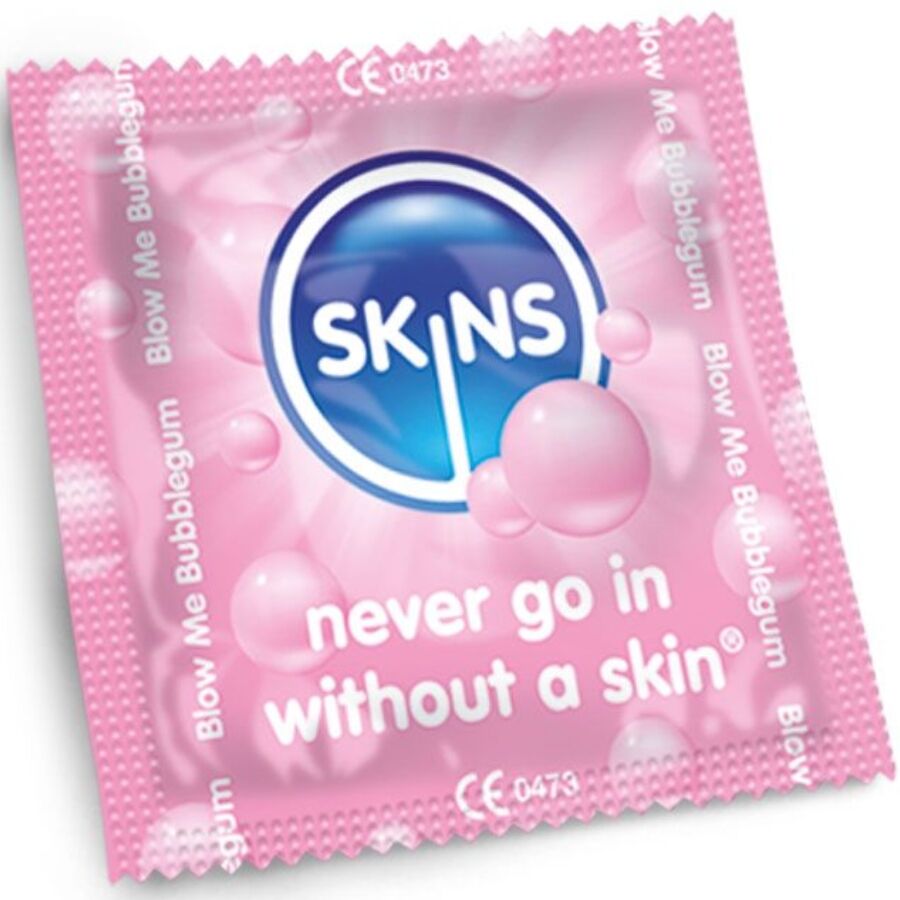Skins Bubblegum Premium-Kondome 4er-Pack – Fruchtiger Kaugummigeschmack & Extra Geschmiert Produktverpackung und Details
