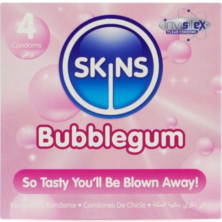 Skins Bubblegum Premium-Kondome 4er-Pack – Fruchtiger Kaugummigeschmack & Extra Geschmiert Kondome diskret online kaufen