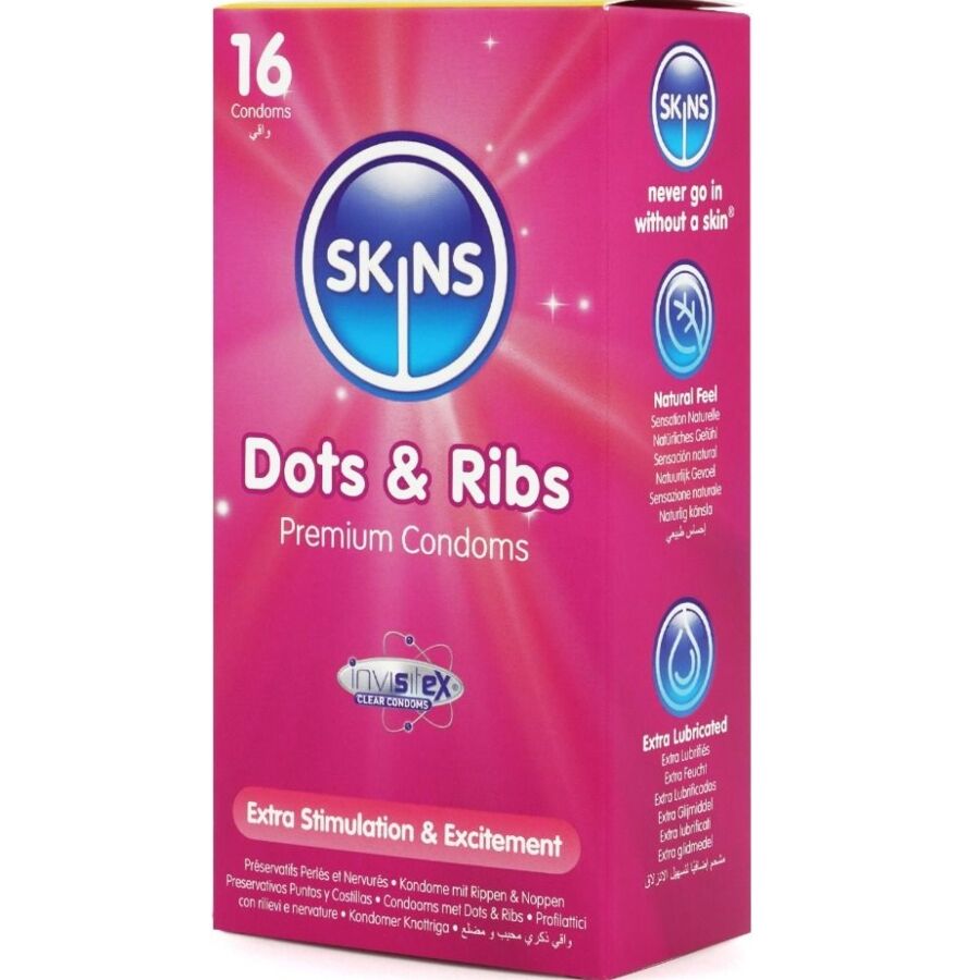 Skins Dots & Ribs Premium-Kondome 16er-Pack – Ultra Dünn & Strukturiert für Schutz und angenehmes Gefühl