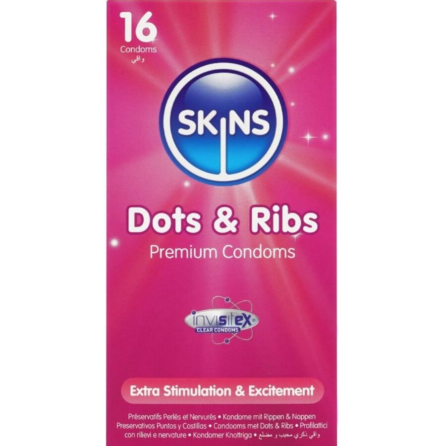 Skins Dots & Ribs Premium-Kondome 16er-Pack – Ultra Dünn & Strukturiert Kondome diskret online kaufen