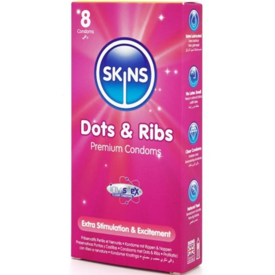 Skins Dots & Ribs Premium-Kondome 8er-Pack – Extra Dünn & Strukturiert für Schutz und angenehmes Gefühl