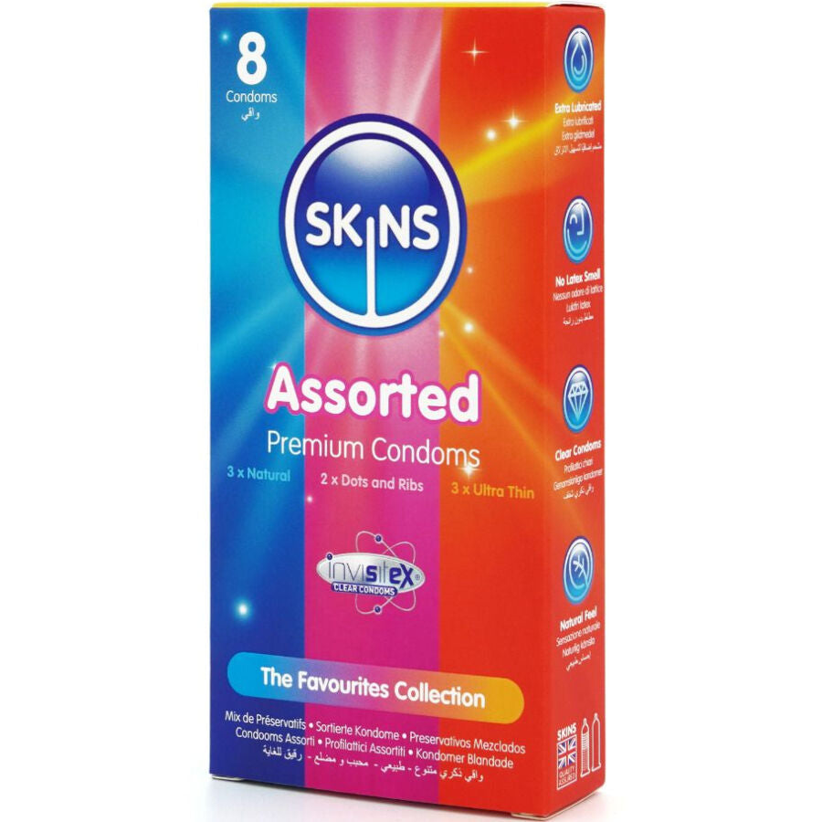 SKINS Premium Kondome 8er Pack – Ultradünn, Noppen & Klassisch mit Vanilleduft für Schutz und angenehmes Gefühl
