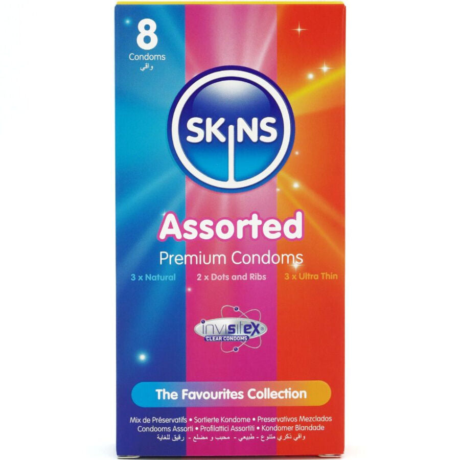 SKINS Premium Kondome 8er Pack – Ultradünn, Noppen & Klassisch mit Vanilleduft Kondome diskret online kaufen