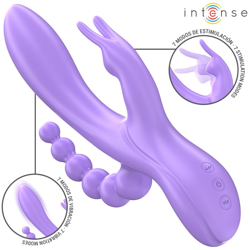 INTENSE - MIKO DREIFACHVIBRATOR RABBIT & STIMULATOR & ANAL 7 VIBRATIONEN LILA Produktansicht und Details