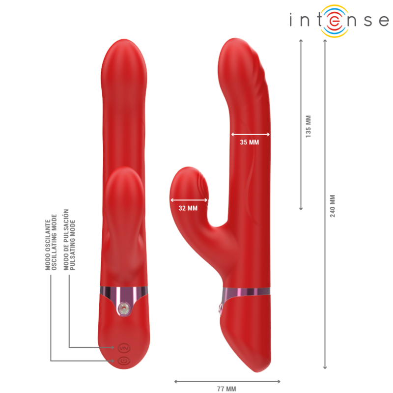 INTENSE - LELE MULTIFUNKTIONSVIBRATOR ROTIEREND & OSZILLATION & STIMULATION ROT Produktansicht und Details