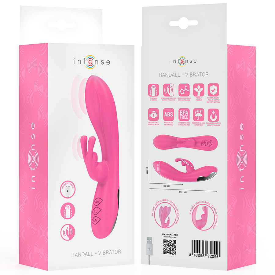 Intense Randall Rabbit Vibrator – 10 Vibrationen, Rosa, Wasserdicht, Magnetisch Ladegerät Produktansicht und Details
