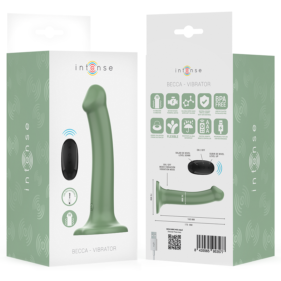 INTENSE - BECCA VIBRATOR MIT SAUGNAPF 10 VIBRATIONEN GRÜNE FERNBEDIENUNG Produktansicht und Details