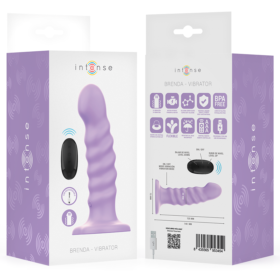 INTENSE - BRENDA VIBRATOR GRÖSSE M SPIRALENDESIGN 10 VIBRATIONEN LILA FERNBEDIENUNG Produktansicht und Details