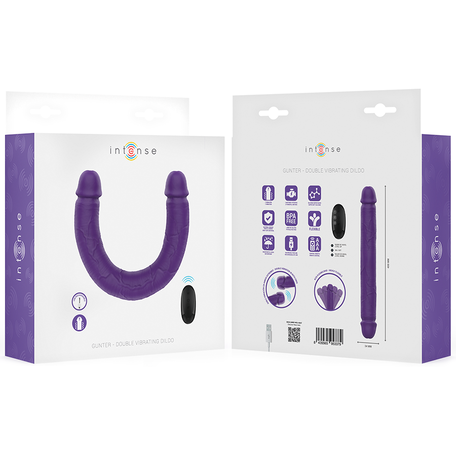 INTENSE - GUNTER DILDO DOPPELVIBRATOR 40 CM LILA FERNBEDIENUNG Produktansicht und Details