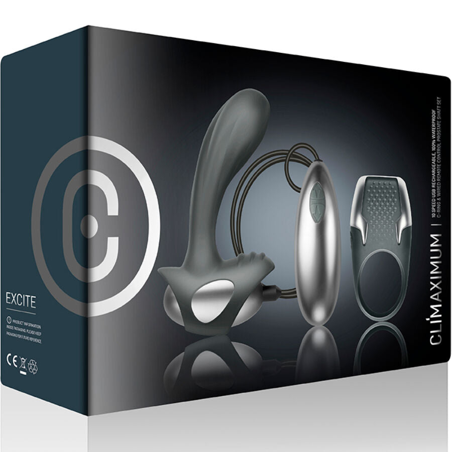 CLIMAXIMUM - EXCITE KIT COCK RING + DRAHT-PROSTATAMASSAGEGERÄT für sinnliche Momente